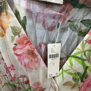 Anthropologie Floral Button-Front Dress in Ivory, Pink, Green